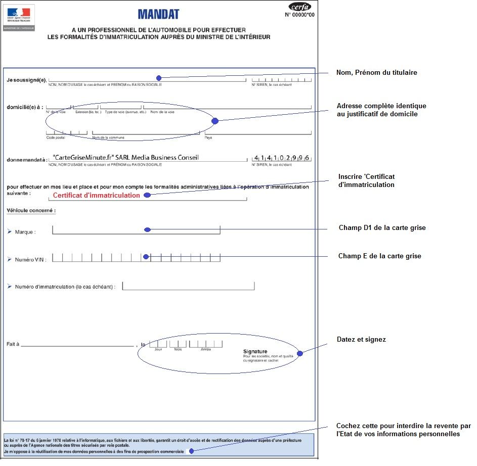 Notice pour remplir correctement le mandat