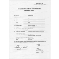 Original du certificat de conformité Européen (COC)