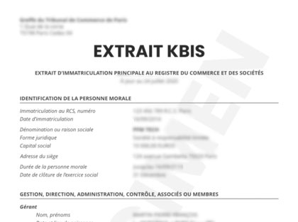 extrait Kbis pour immatriculer un véhicule de société